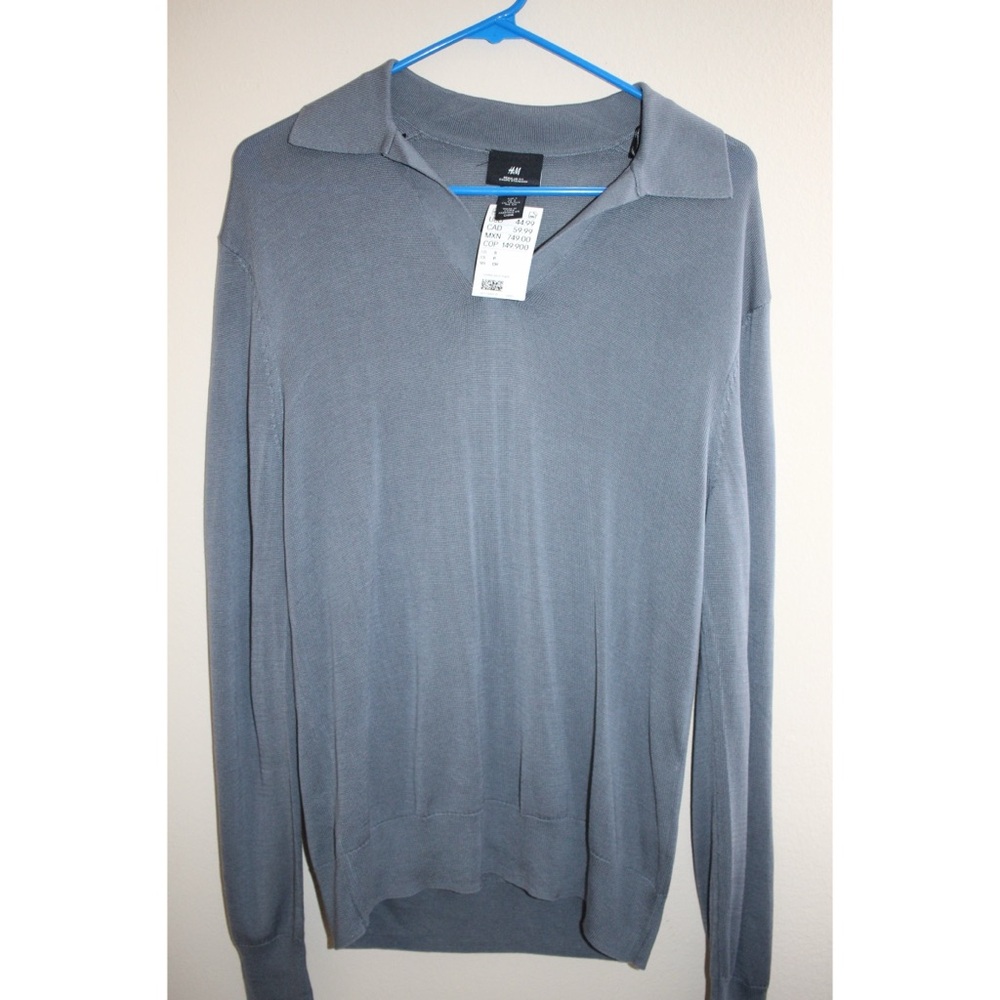 H&M Men's V-Neck Polo in Slate Gray Size Small NWT